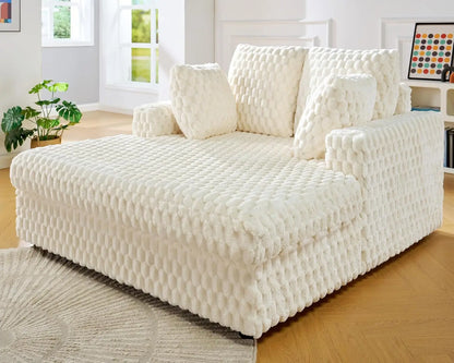 53 Inch Chaise Lounge Indoor, Upholstered Sofa Bed with Throw Pillows and Armrests, Sleeper Bed- Plush Lounge Chair for Living R