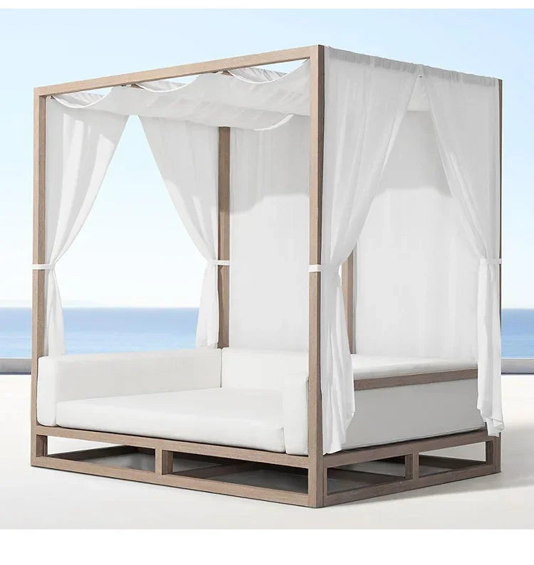 Nordic outdoor double sofa high-end teak villa hotel courtyard garden