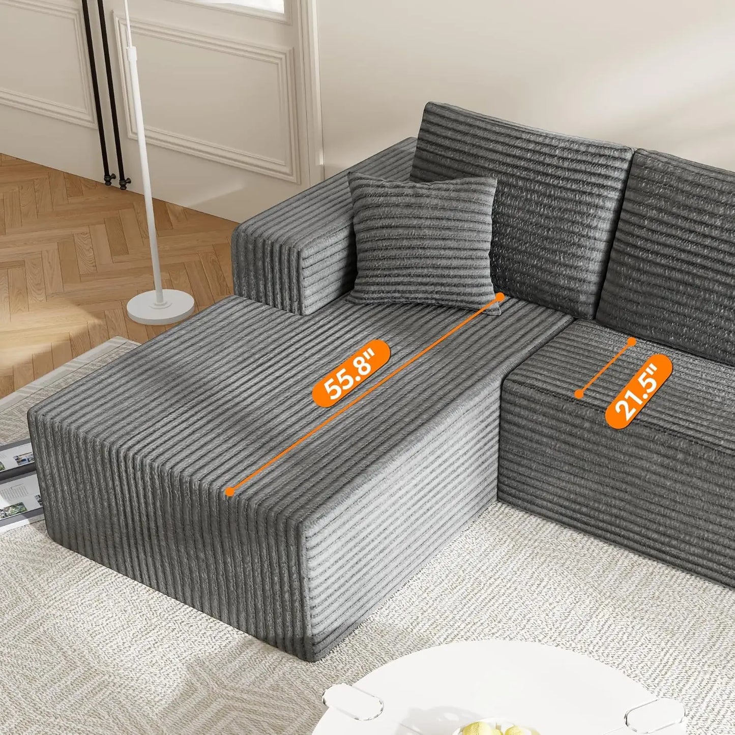 Boneless Couch For Living Room, Modular Sectional Sofa With L-Shape Chaise, Cloud Couch With Deep Seat, Modern Living Room Furni