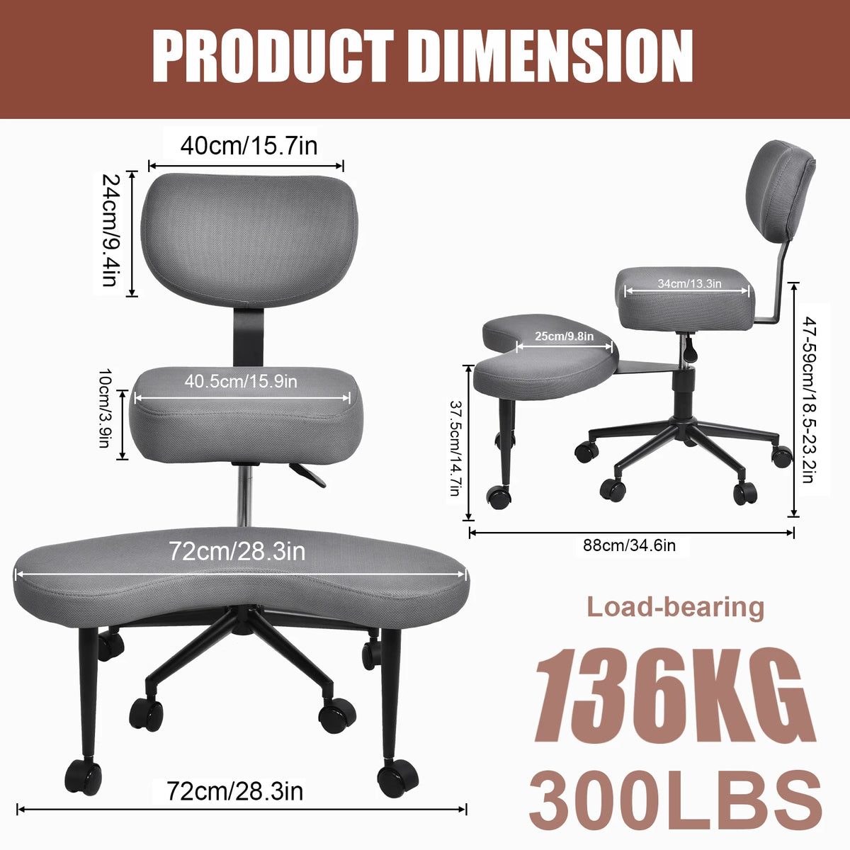 Cross Leg Chair - Meditation Chair with Wheels, ADHD Chair, Height Adjustable Seat, Adjustable Footstool