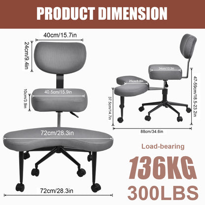 Cross Leg Chair - Meditation Chair with Wheels, ADHD Chair, Height Adjustable Seat, Adjustable Footstool