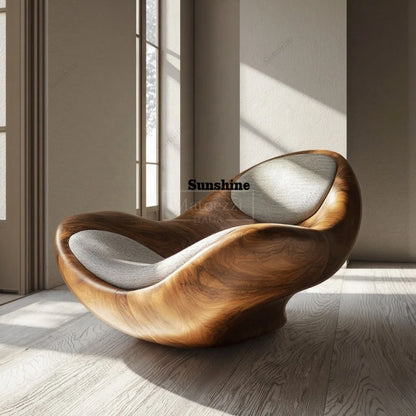 Modern Minimalist Reclining Armchair Unique Shaped Solid Wood Leisure Chair for Home Hotel Office & Bar Use