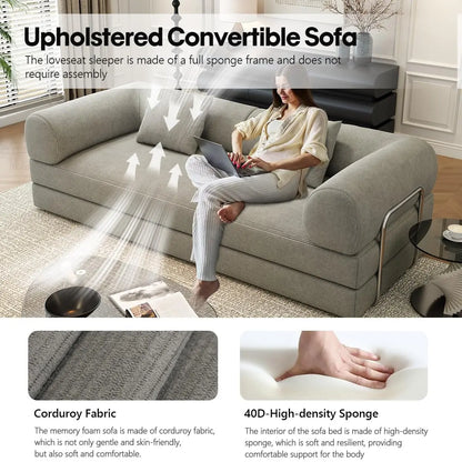 78.8" Modular Sofa Bed - 4-in-1 Convertible Design with Corduroy Fabric and High Density Sponge, Removable Cover, Customized