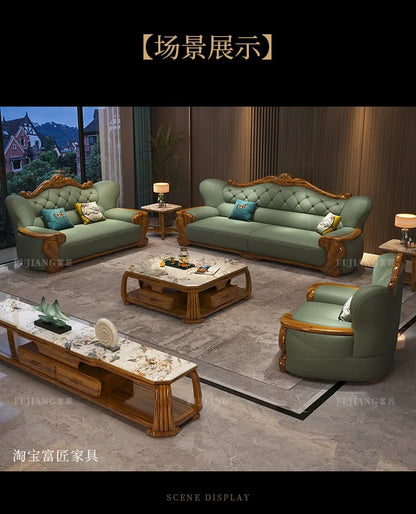 European ebony leather sofa Chinese 1234 living room combination  FT