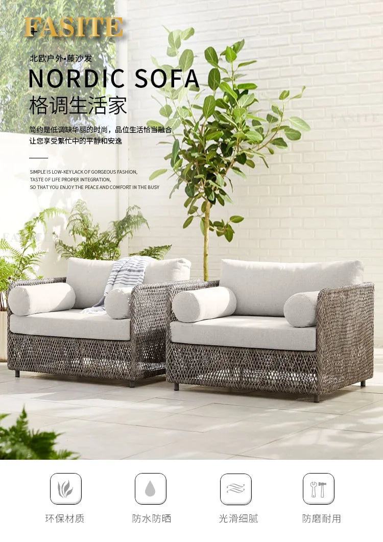 Nordic outdoor sofa, courtyard, terrace, balcony, leisure rattan chair, living room, outdoor waterproof High Quality