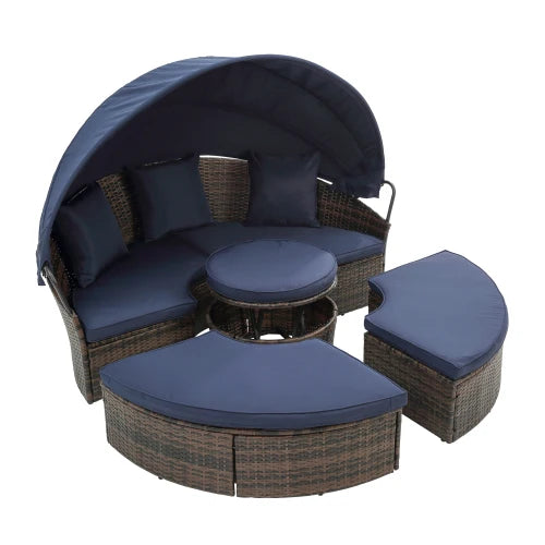 Round Lounge With Canopy Bali Canopy Bed Outdoor, Wicker Outdoor Sofa Bed with lift coffee table