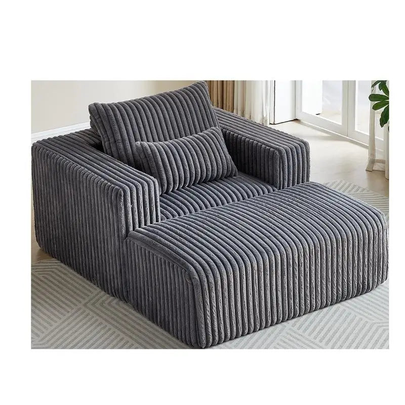 62.5-Inch Corduroy Sponge Sofa Lounge Chair with Removable Footrest, Fluffy Modern Sleeper Chair for Living Room and Bedroom,
