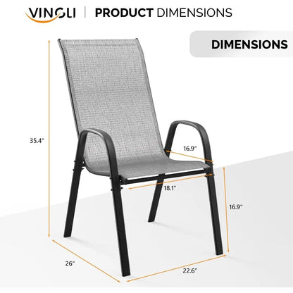 Patio Chairs Set of 8 Stackable Outdoor Dining Chairs with Comfortable Sling High Back Chairs and Armrests for Lawn Poolside Co