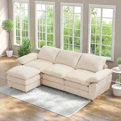 101.6" Modular sectional Chenille Sofa, Modern Dark 3-Seater Cloud Sofa with Ottoman