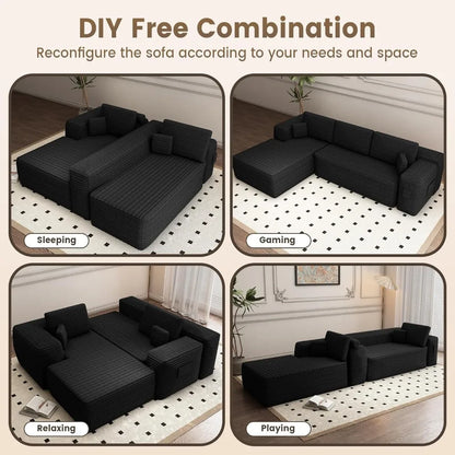 105" Modular Sectional Sofa with L-Shaped Chaise - Corduroy Fabric, Cloud Sectional Couches for Living Room & Home Office, Memor