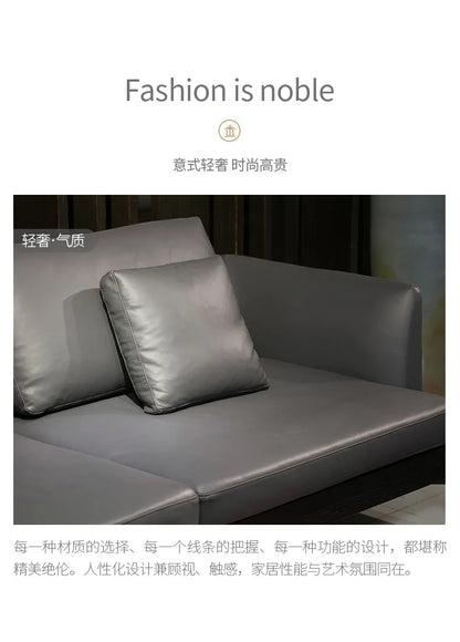 Italian sofa light luxury nappa leather furniture large apartment living room gray Nordic simple modern Hong Kong model room