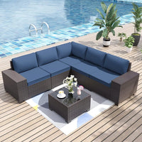 6 Pieces All-Weather PE Rattan Wicker Patio Sectional Outdoor Furniture Sofa Chairs Conversation Set for Garden