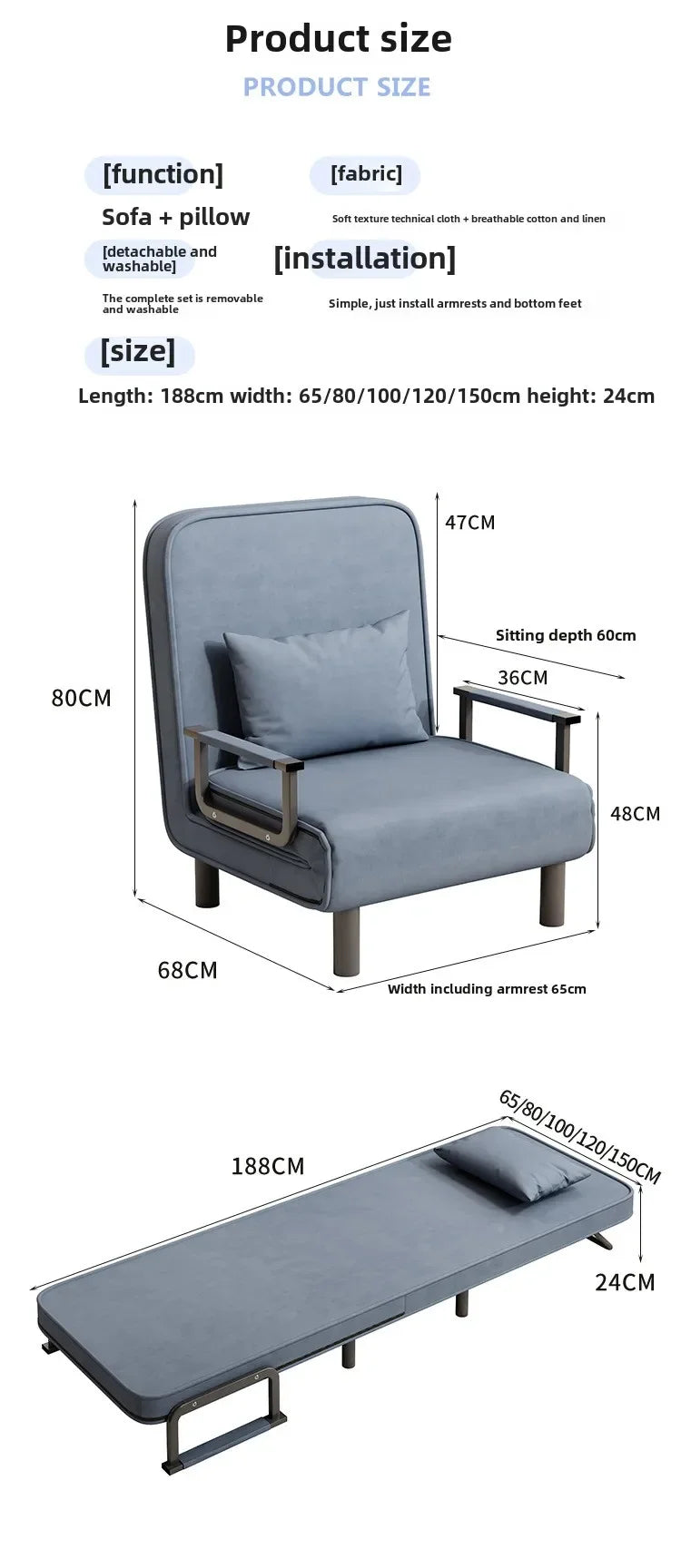 Small apartment sofa bed multifunctional lunch bed nap bed escort bed living room office sofa chair foldable bed