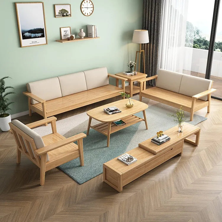 Solid wood sofa simple modern living room small apartment three-person winter and summer dormitory bed and breakfast sofa