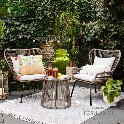 Terrace Rattan Chairs Tea Table Three Piece Set Modern Outdoor Furniture For Balcony Courtyard Garden Leisure outdoor Armchair