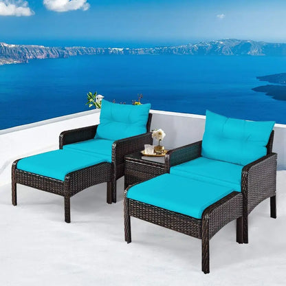 Outdoor Cushioned Rattan Patio Furniture Set with Sofa, Ottoman, and Coffee Table for Garden Conversations