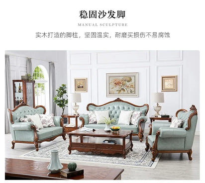 LXAmerican leather sofa all solid wood combination living room European double triple sofaSSS