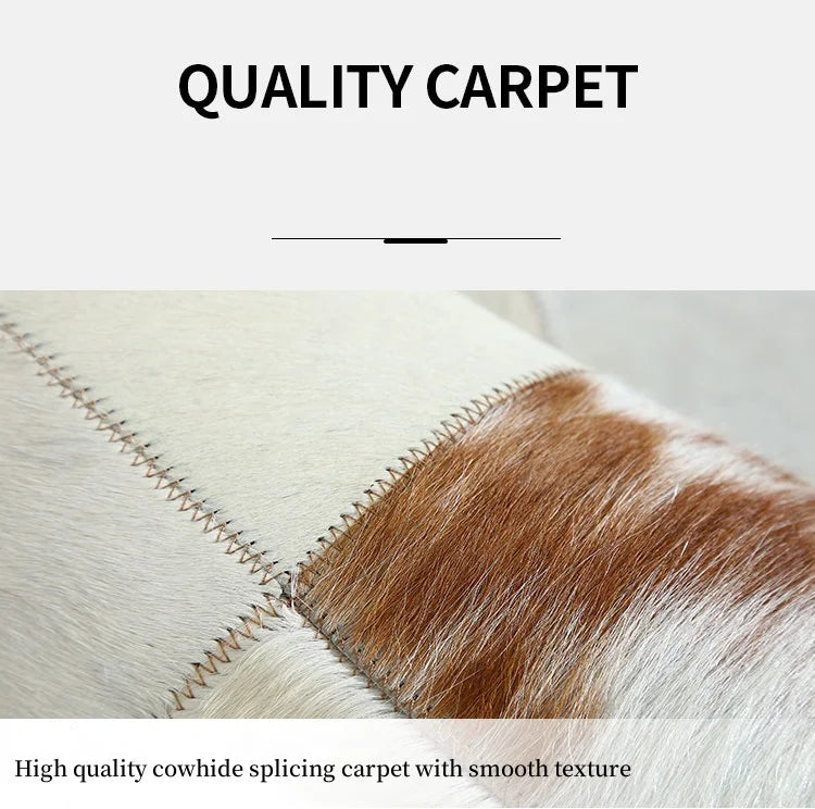 Modern Premium Cowhide Splicing Bedroom Carpet Home Docor Rugs For Living Room Natural White Plaid Floor Mat Customized Size Rug