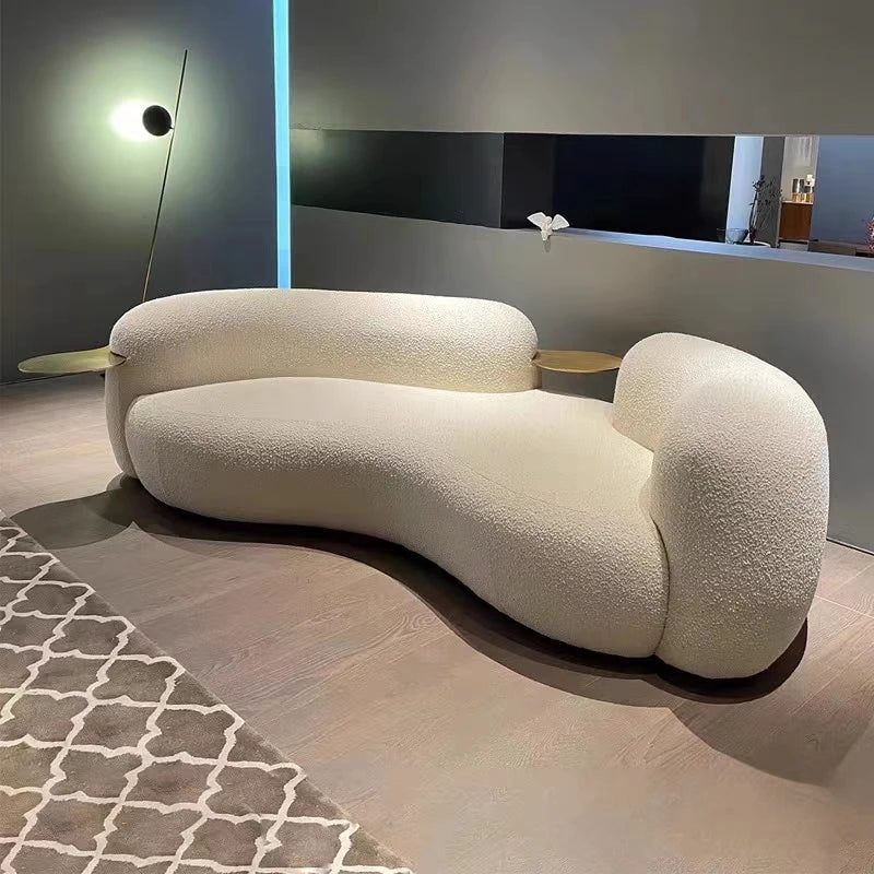 Cream wind creative curved sofa light luxury Italian minimalist pea small apartment guest leisure lamb wool fabric sofa