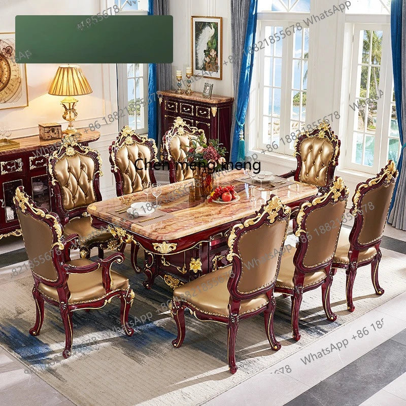 European solid wood marble family villa hotel large dining table and chair combination with locker rectangle
