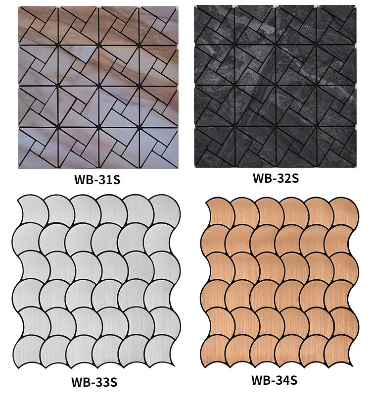 Self-adhesive Metal Mosaic Tiles Aluminum Composite Backsplash Gold Windmill Mosaic Glass Self-adhesive Kitchen Wall Decoration.