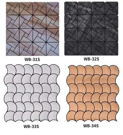 Self-adhesive Metal Mosaic Tiles Aluminum Composite Backsplash Gold Windmill Mosaic Glass Self-adhesive Kitchen Wall Decoration.