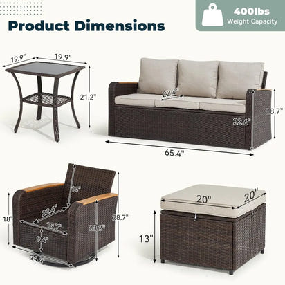 6-Piece Wicker Patio Furniture Set, Outdoor Conversation Set with PE Rattan Sectional Sofa & Swivel Chairs – Ideal for Indoor