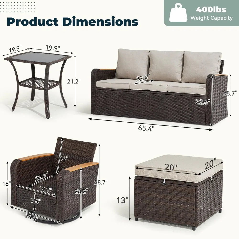 6-Piece Wicker Patio Furniture Set, Outdoor Conversation Set with PE Rattan Sectional Sofa & Swivel Chairs – Ideal for Indoor