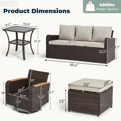 6-Piece Wicker Patio Furniture Set, Outdoor Conversation Set with PE Rattan Sectional Sofa & Swivel Chairs – Ideal for Indoor