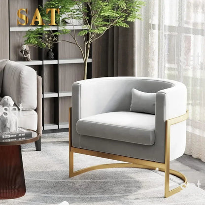 v Living Room Chair, Modern Gray Velvet Bucket Shaped Special Chair, Soft Padded Armchair, Bedroom Single Person Sofa