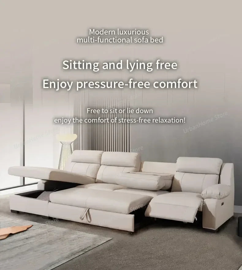 L-shaped Living Room Sofa Leather Electric Recliner Sofa Multi-functional Sofa Bed Folding Small Furniture with Storage Space