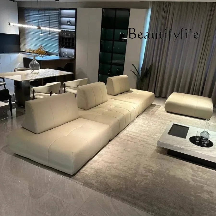 BJ Italian Minimalist Living Room Sofa Designer Tofu Block Free Lazy Module Combination Leather Art Large Sofa Bedroom Sofa