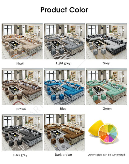 Modern Living Room Lounge 7 Seater U Shaped Sofa Set Furniture L Shape Sectional Couch Luxury Microfiber Fabric Modular Sofa