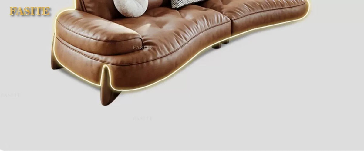 Leather sofa household living room modern brown small apartment curved creative sofa