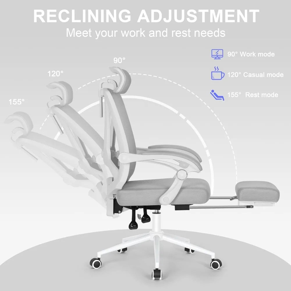 "ergonomic office chair with built-in footrest and adjustable lumbar support for high-back comfort"