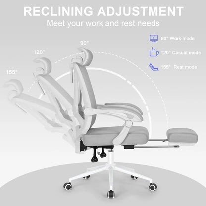 "ergonomic office chair with built-in footrest and adjustable lumbar support for high-back comfort"