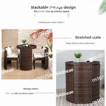Balcony courtyard leisure table and chair combination rattan chair three piece set tea imitation rattan chair tea table