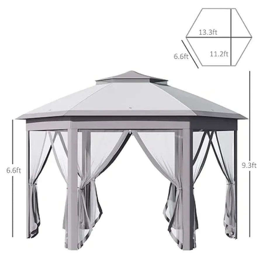 11' x 13' Pop Up Gazebo  Tent with Zippered Mesh Sidewalls and Carrying Bag Event Tent Shelter for Patio Garden Backyard Gray