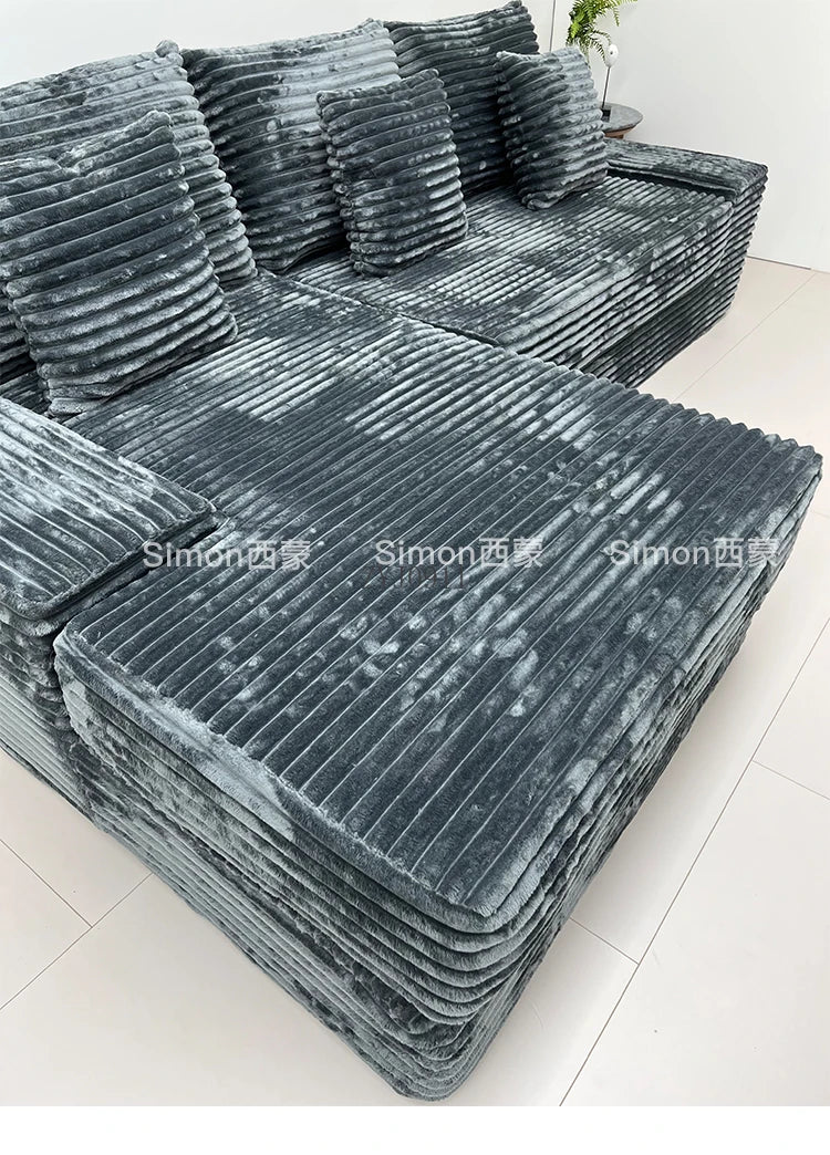 Compression sofa, rabbit plush thick striped extra wide sitting deep Shar Pei dog large plush sofa