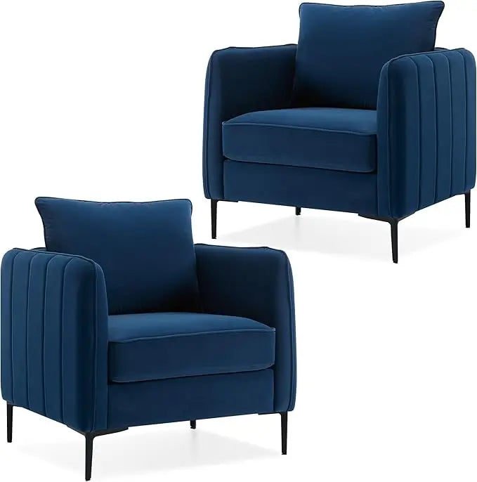 Velvet Accent Chairs Set of 2, Modern Upholstered Accent Chair Comfy Velvet Armchair with Thick Cushion and Wood Frame