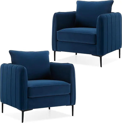 Velvet Accent Chairs Set of 2, Modern Upholstered Accent Chair Comfy Velvet Armchair with Thick Cushion and Wood Frame