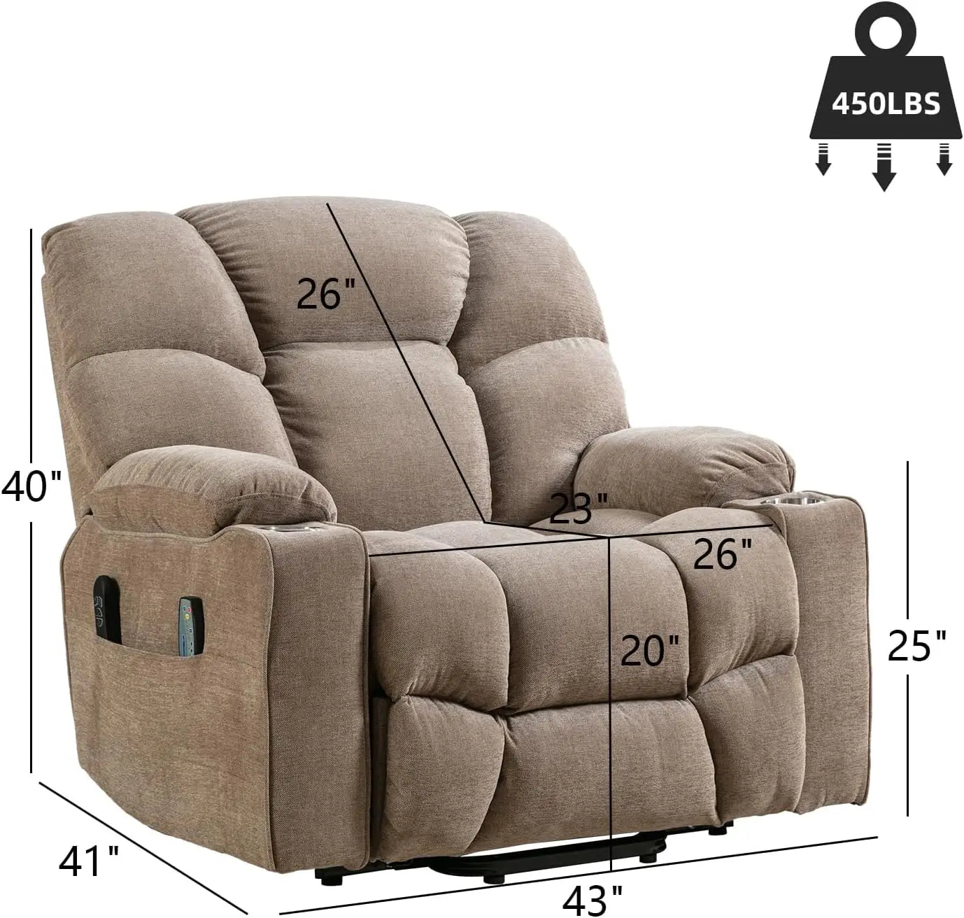 EBELLO Oversized Power Lift Recliner Chair for Elderly, Electric Recliner Chair with Massage and Heating with USB Port