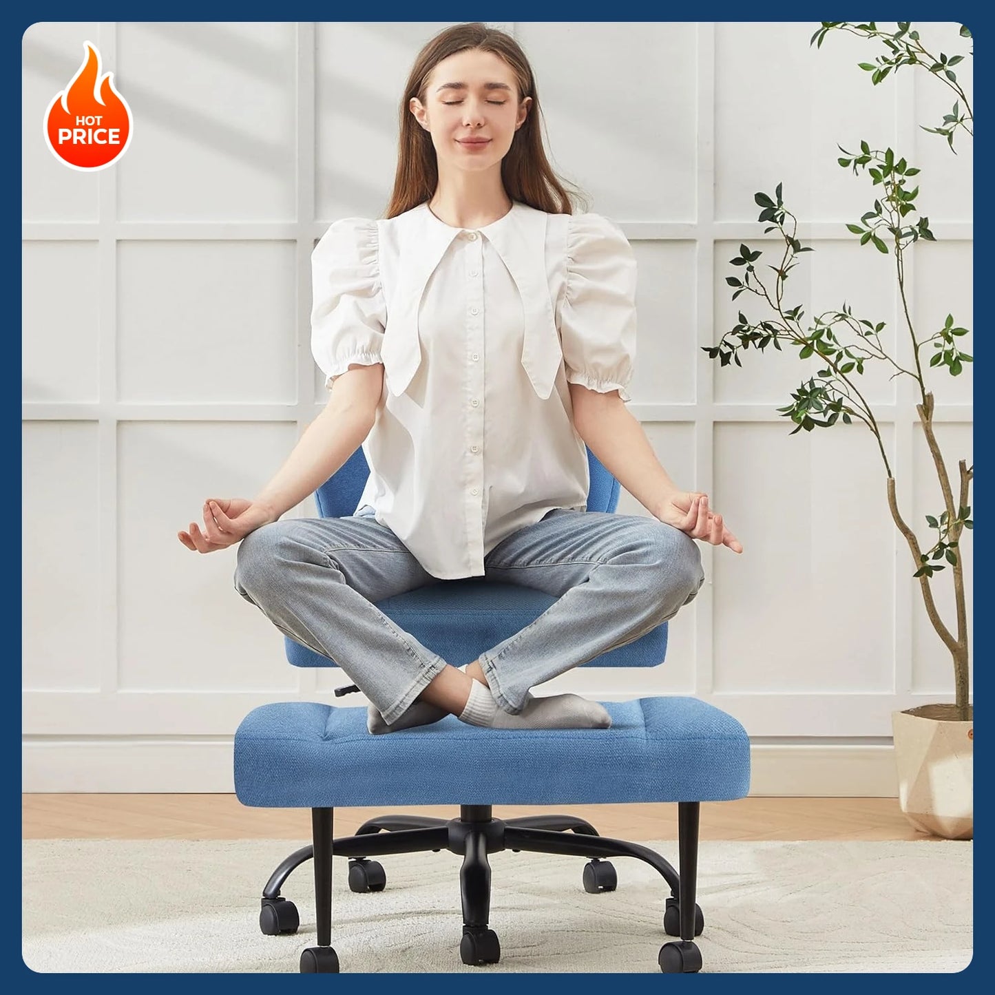 Cross Leg Chair - Meditation Chair with Wheels, ADHD Chair, Height Adjustable Seat, Adjustable Footstool