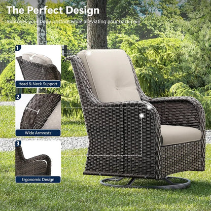 Luxury Wicker Patio Chairs Outdoor Swivel Rocking Chair with Thickened Cushions Designed for Porch and Deck Use Durable Rattan