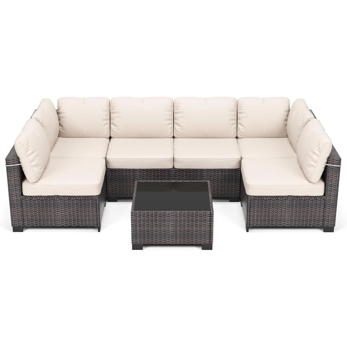 Outdoor Patio Sectional Sofa Set with 5 Pieces, PE Wicker Furniture, Conversation Area with Washable Cushions