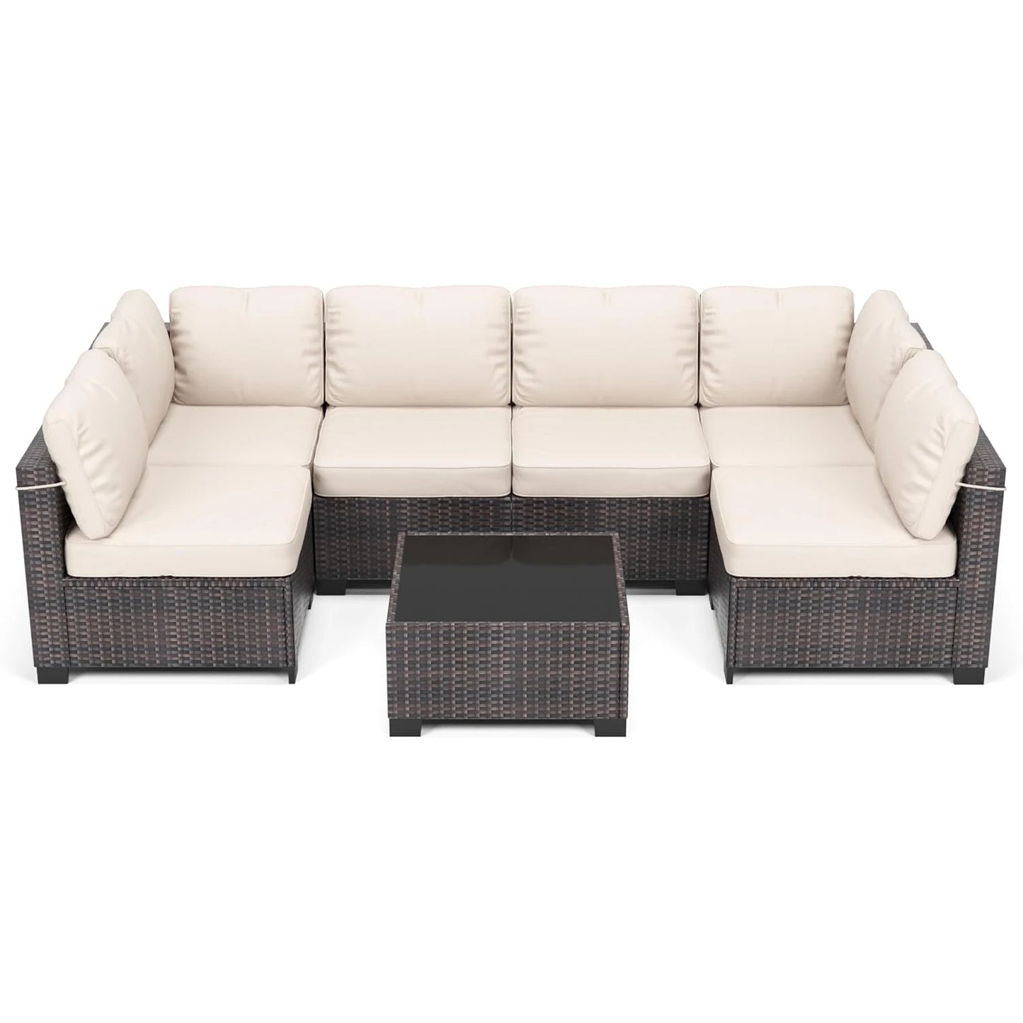 Outdoor Patio Sectional Sofa Set with 5 Pieces, PE Wicker Furniture, Conversation Area with Washable Cushions