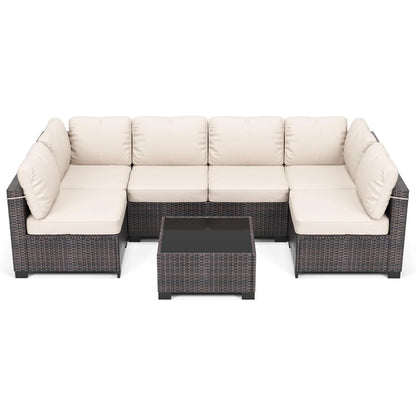 Outdoor Patio Sectional Sofa Set with 5 Pieces, PE Wicker Furniture, Conversation Area with Washable Cushions