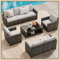 8-Piece Rattan Patio Set, Outdoor Sectional with Cushions & Coffee Table