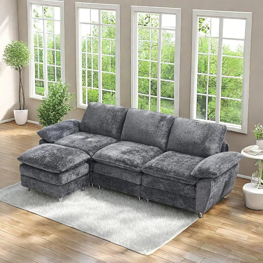 101.6" Modular sectional Chenille Sofa, Modern Dark 3-Seater Cloud Sofa with Ottoman