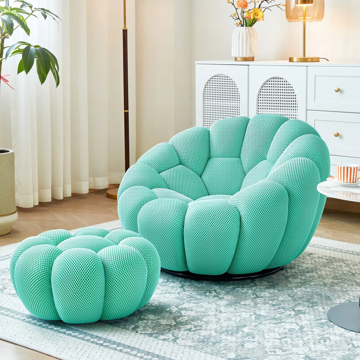 Modern Pumpkin Chair Luxury Bubble Sofa Single Lounge Seat Lazy Recliner for Bedroom Balcony Living Room Aesthetic Accent